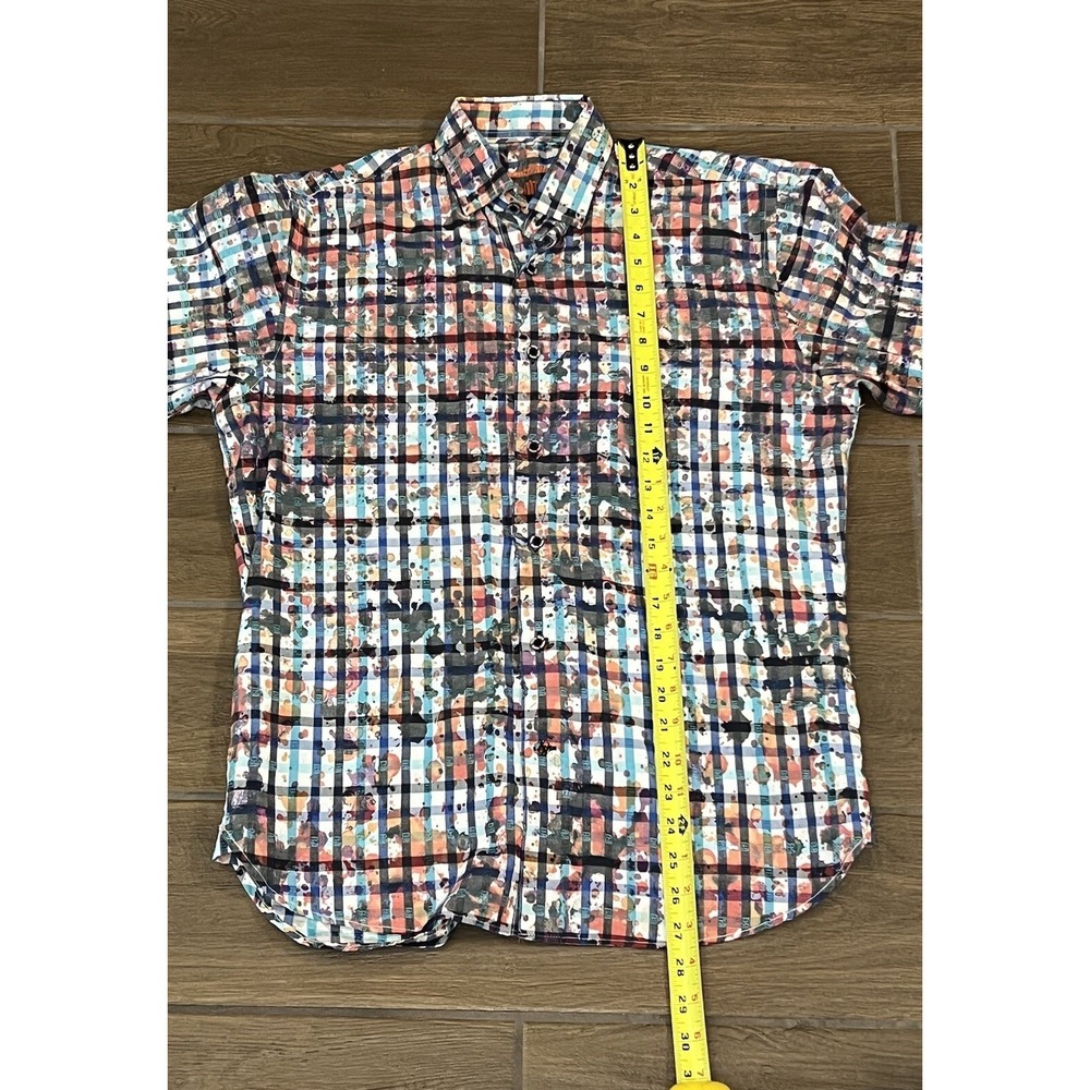 Luchiano Visconti Black Men's Size Small Paint Splatter Plaid Button Down Shirt - Picture 2 of 7